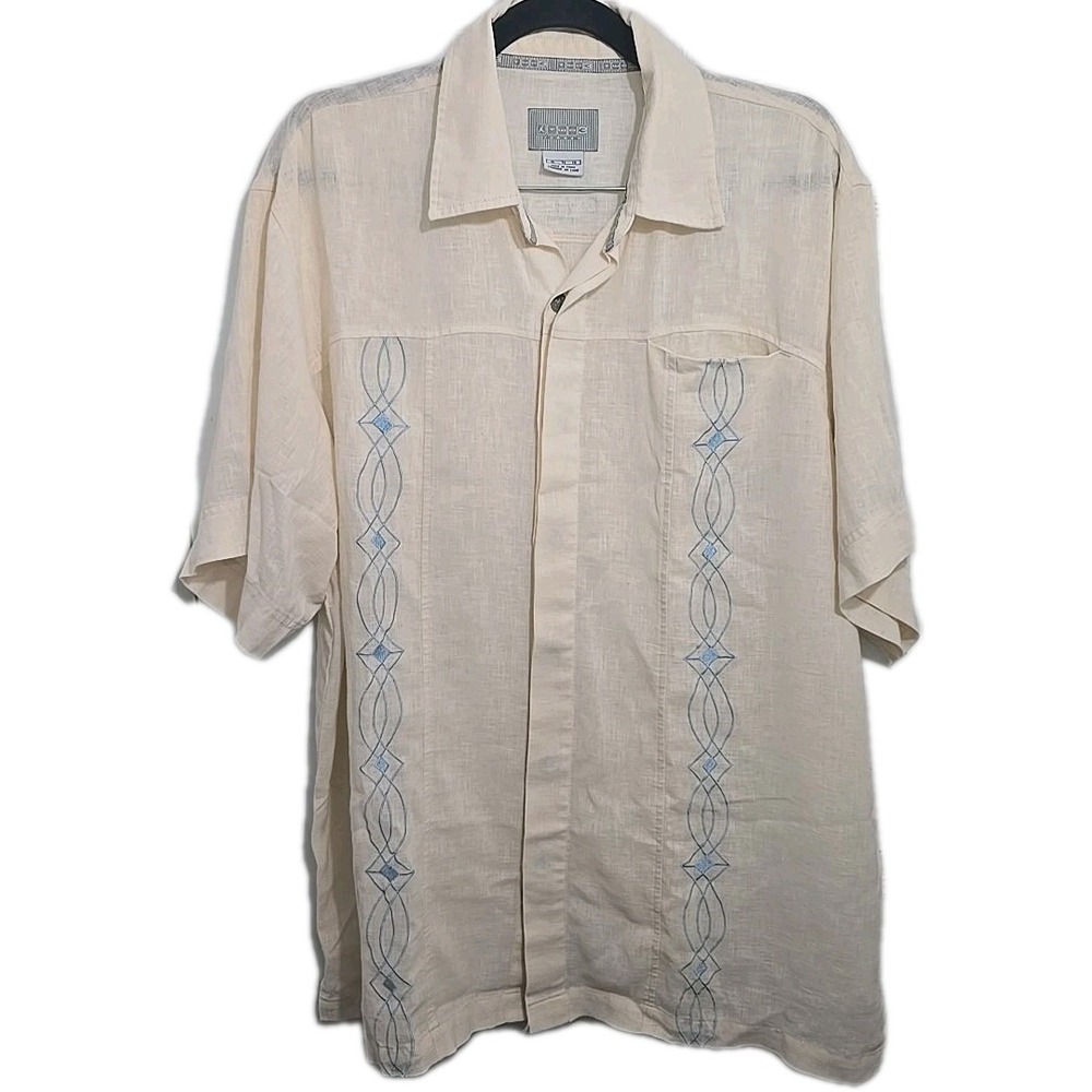 Michael Jordan Two3 Linen Blend Button Up Ivory Beige Shirt Men's Size‎ XL